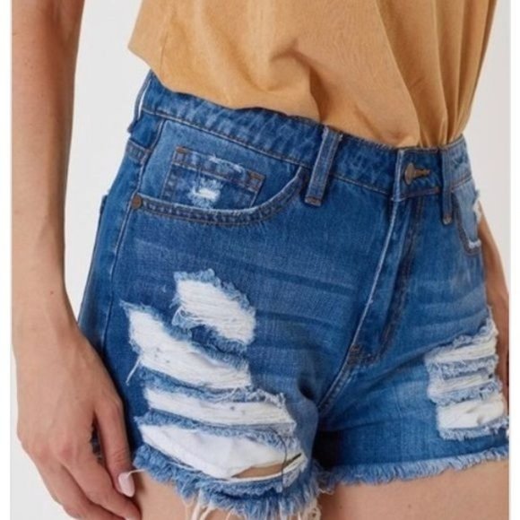 Nature High Rise Denim Shorts - Picture 1 of 9